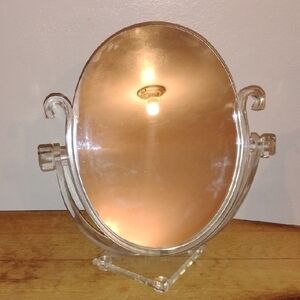 Vintage 1960s Clear Lucite Standing Counter Mirror Solid 7 Lbs Hollywood Regency